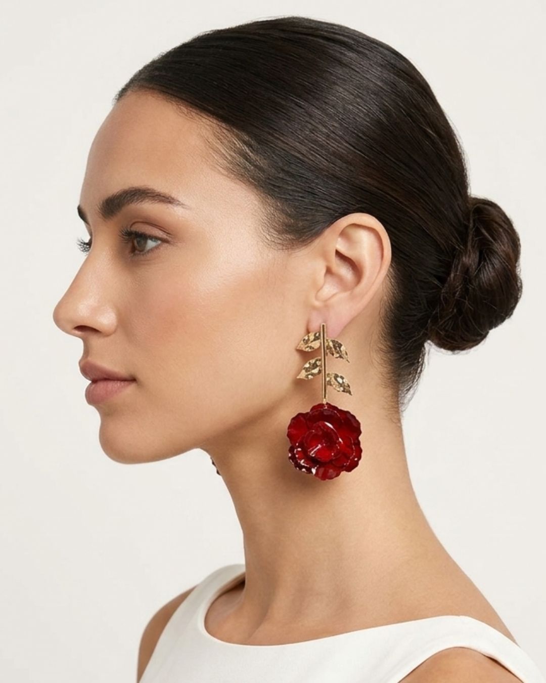 Maroon Rose Flower Earrings