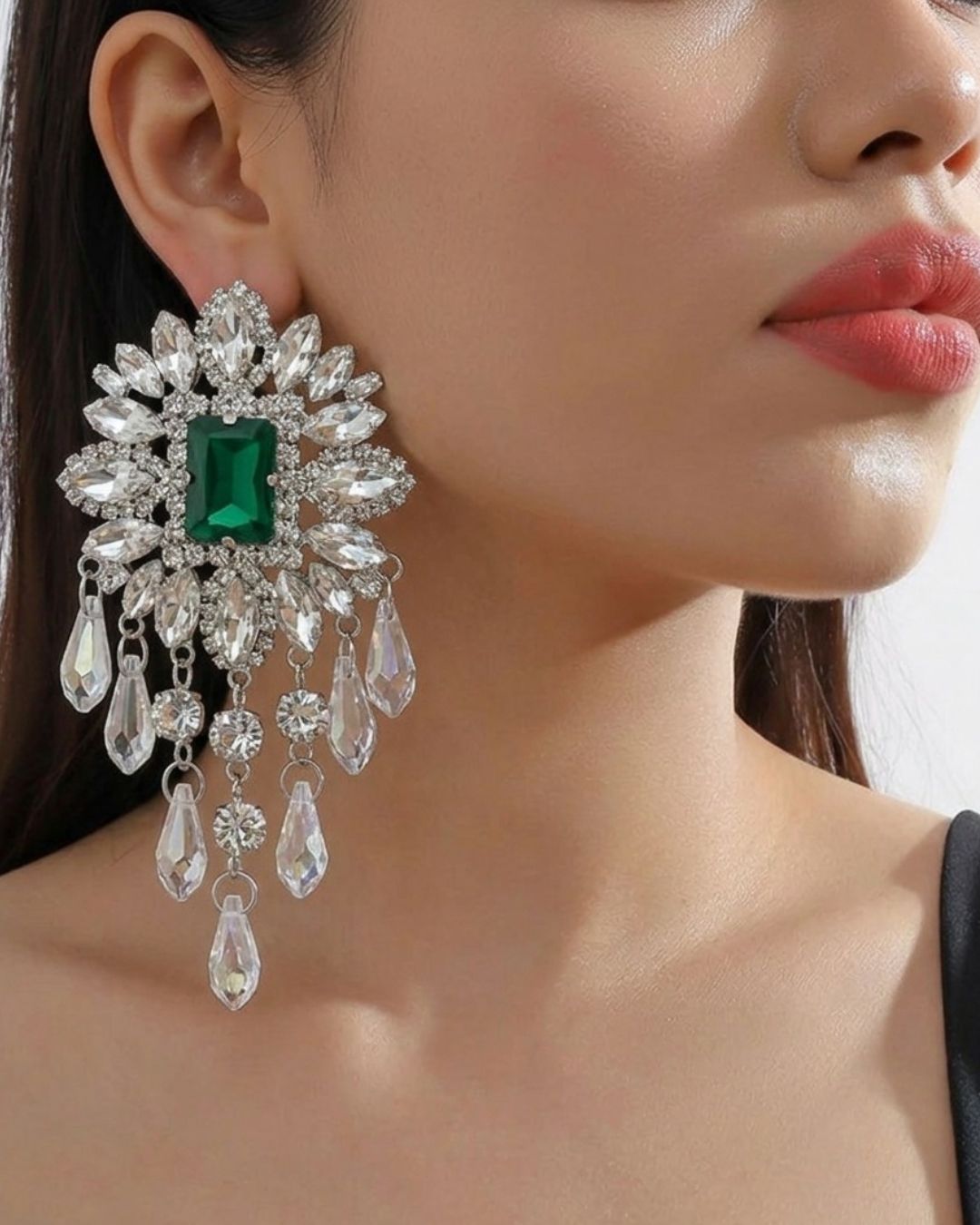 Flower Glass Bead Tassel Drop Earrings