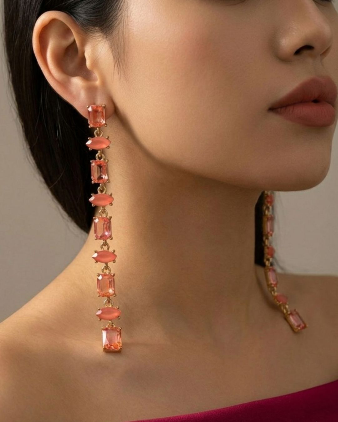 Vintage Pink Crystal Statement Drop Earrings