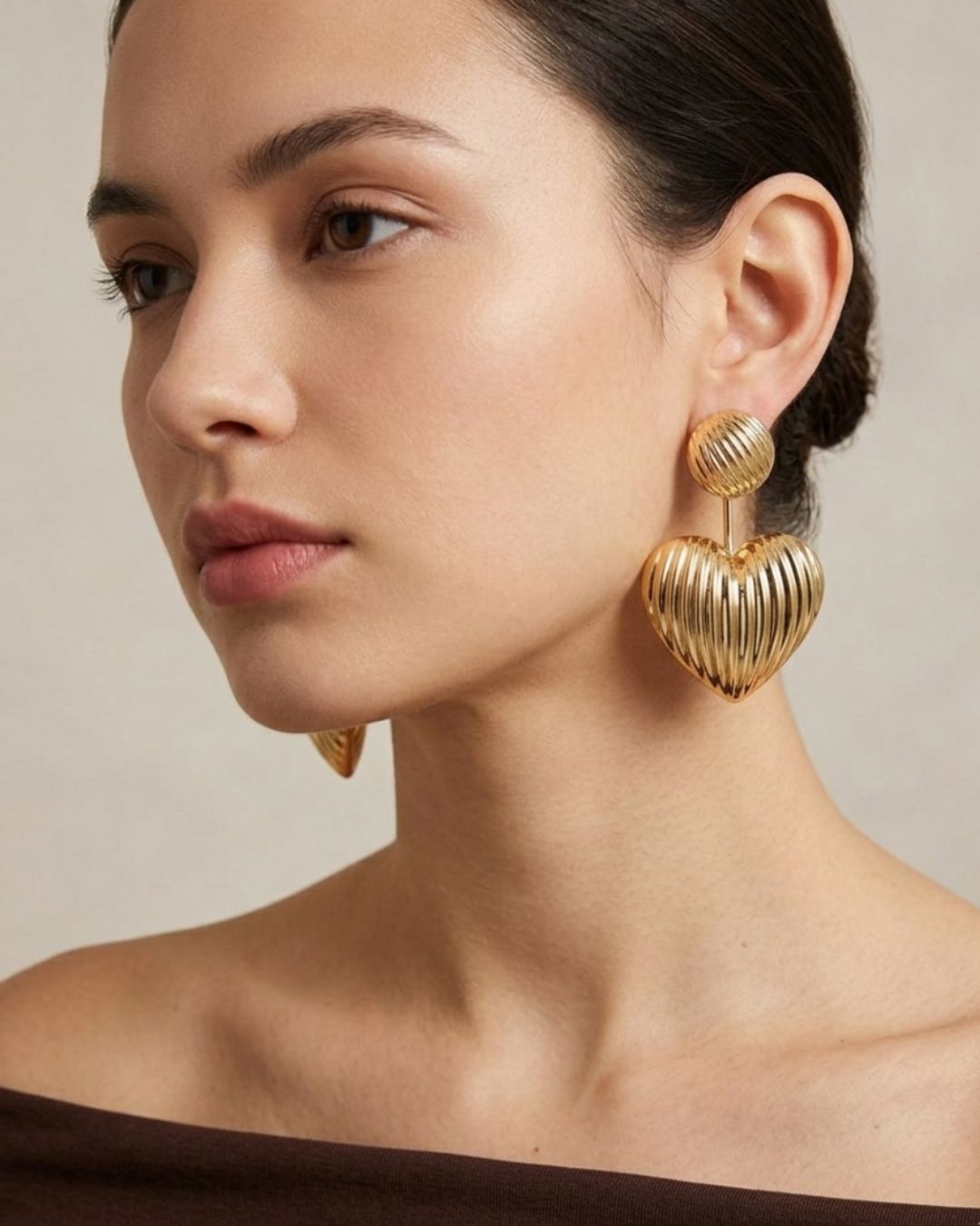 Golden Heart Drop Earrings