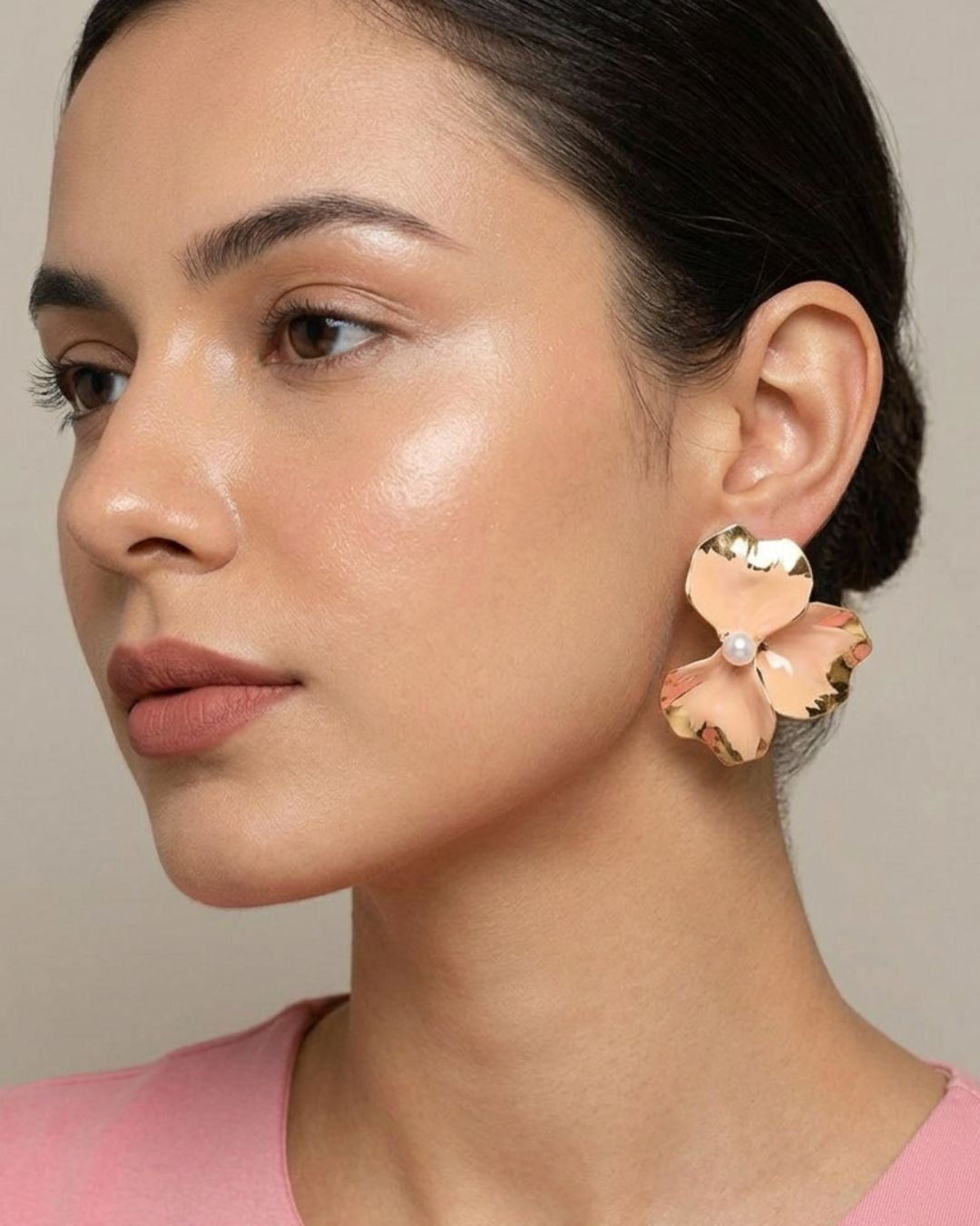 Baby Pink Flora Pearl Stud Earrings