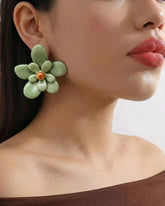 Green Acrylic Layer Flower Stud Earrings