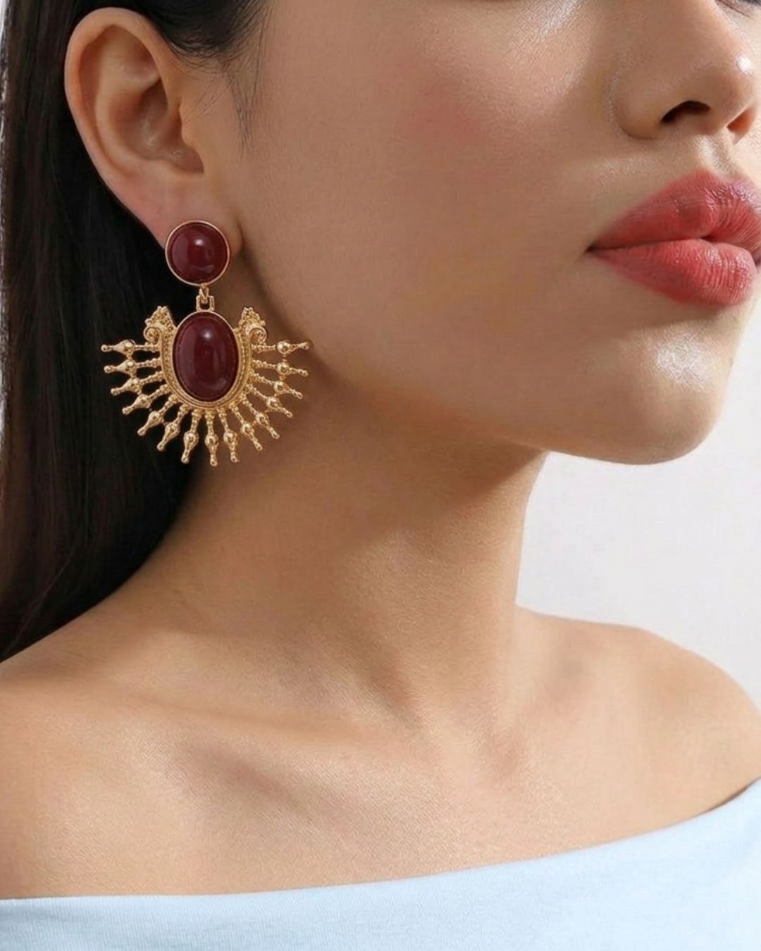 Maroon Vintage Designer Stud Earrings