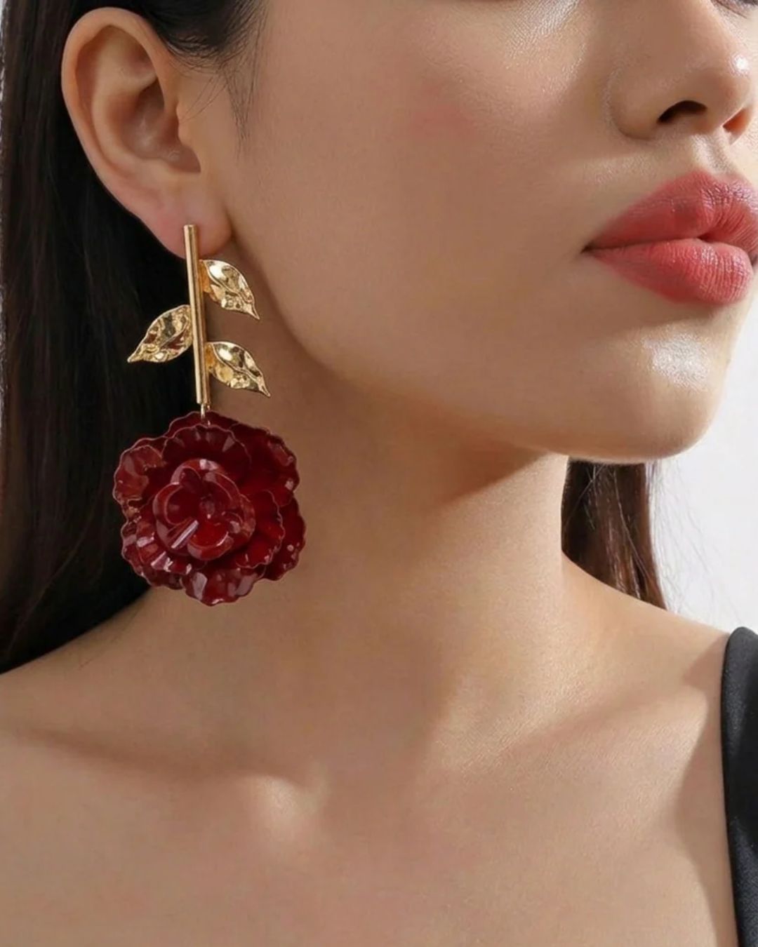 Maroon Rose Flower Earrings