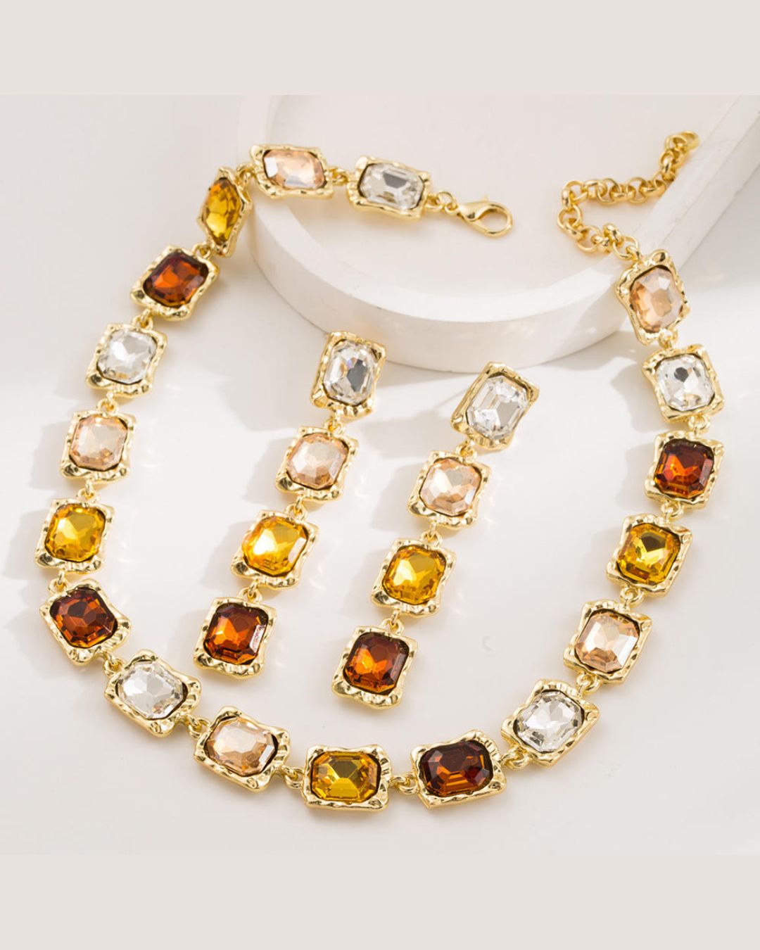 Multi Retro Crystal Statement Necklace With Earrings