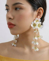 Feather-lite White Flower Tassel Earrings