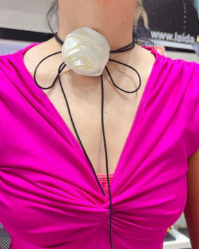 White Flower Long Knotted Rope Choker