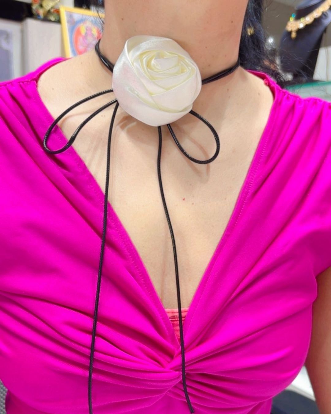 White Flower Long Knotted Rope Choker