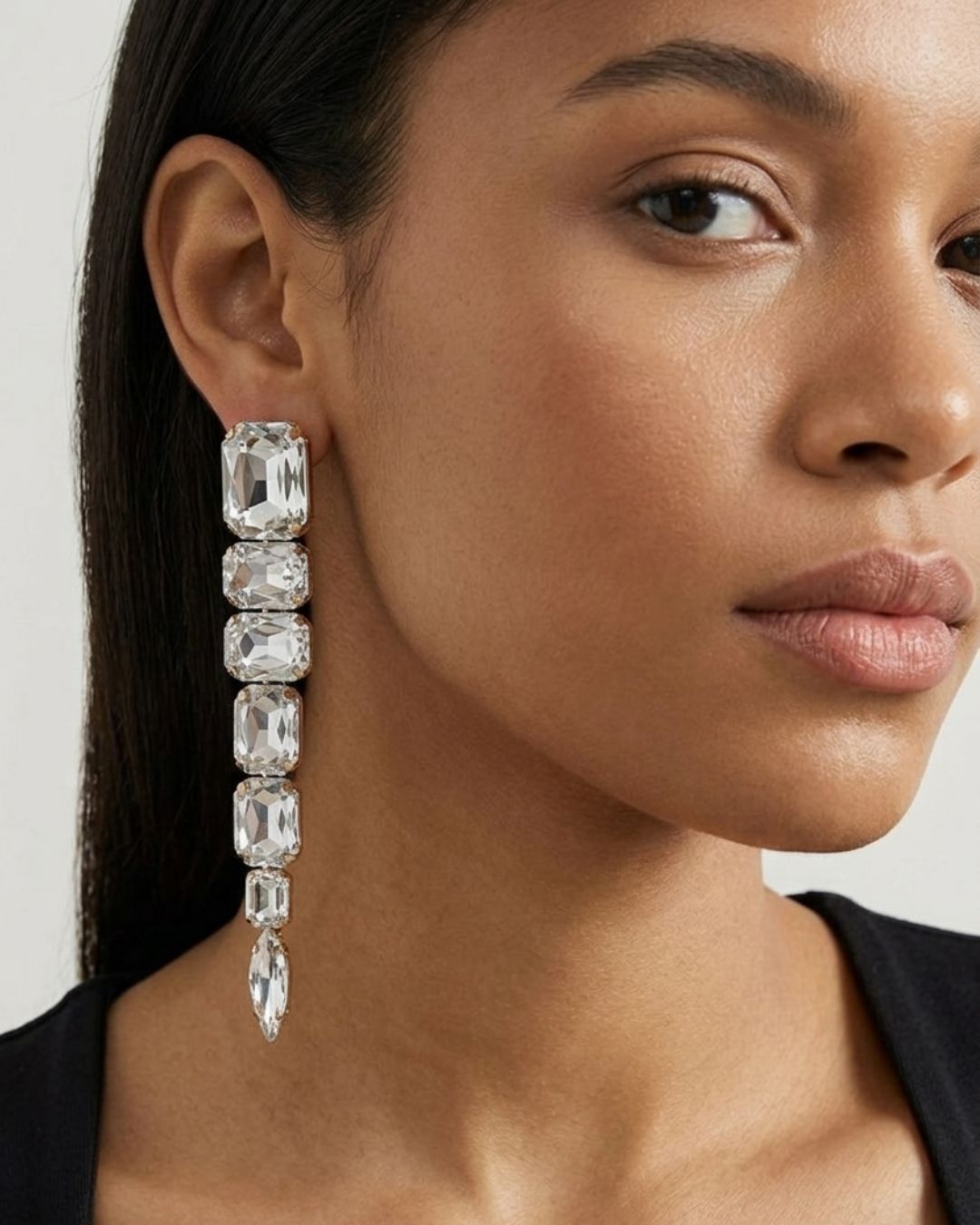 Silver Rhinestone Drop Earrings