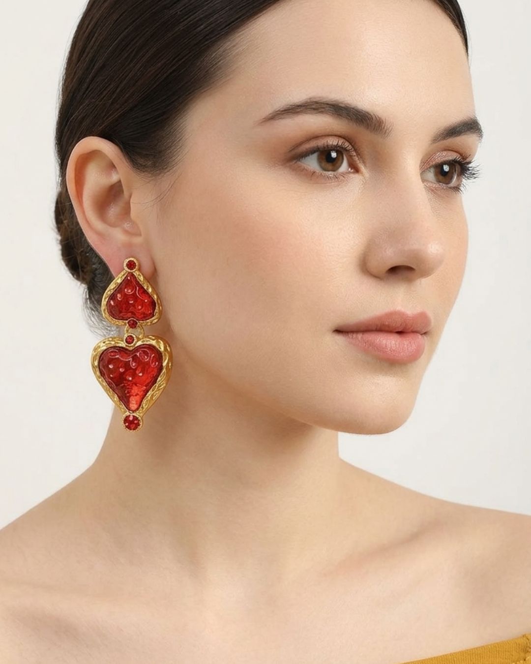 Ruby Flame Heart Red Drop Earrings