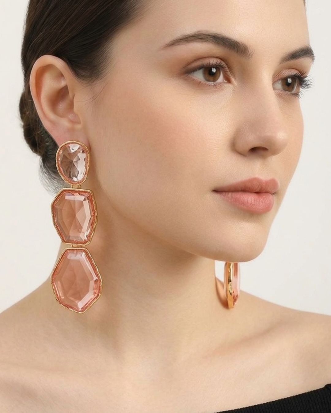 Maya Clear Crystal Peach Statement Earrings