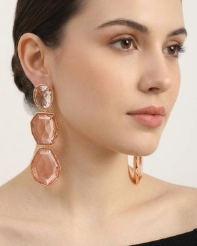 Maya Clear Crystal Peach Statement Earrings
