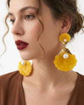 Yellow Seashell Drop Earrings