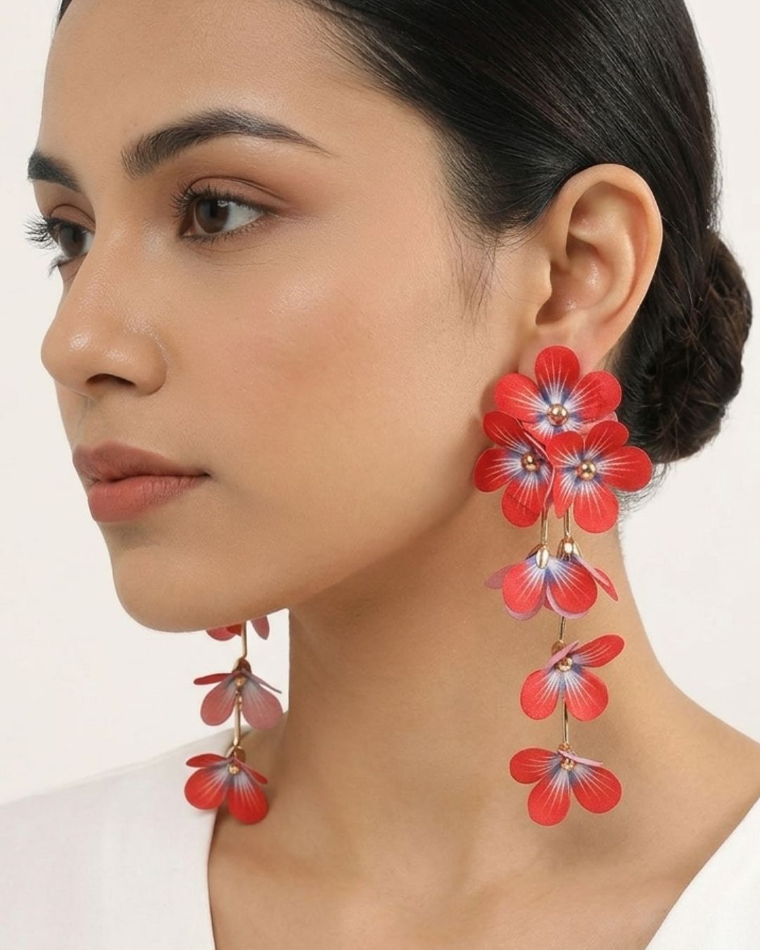 Feather-lite Red Flower Tassel Earrings