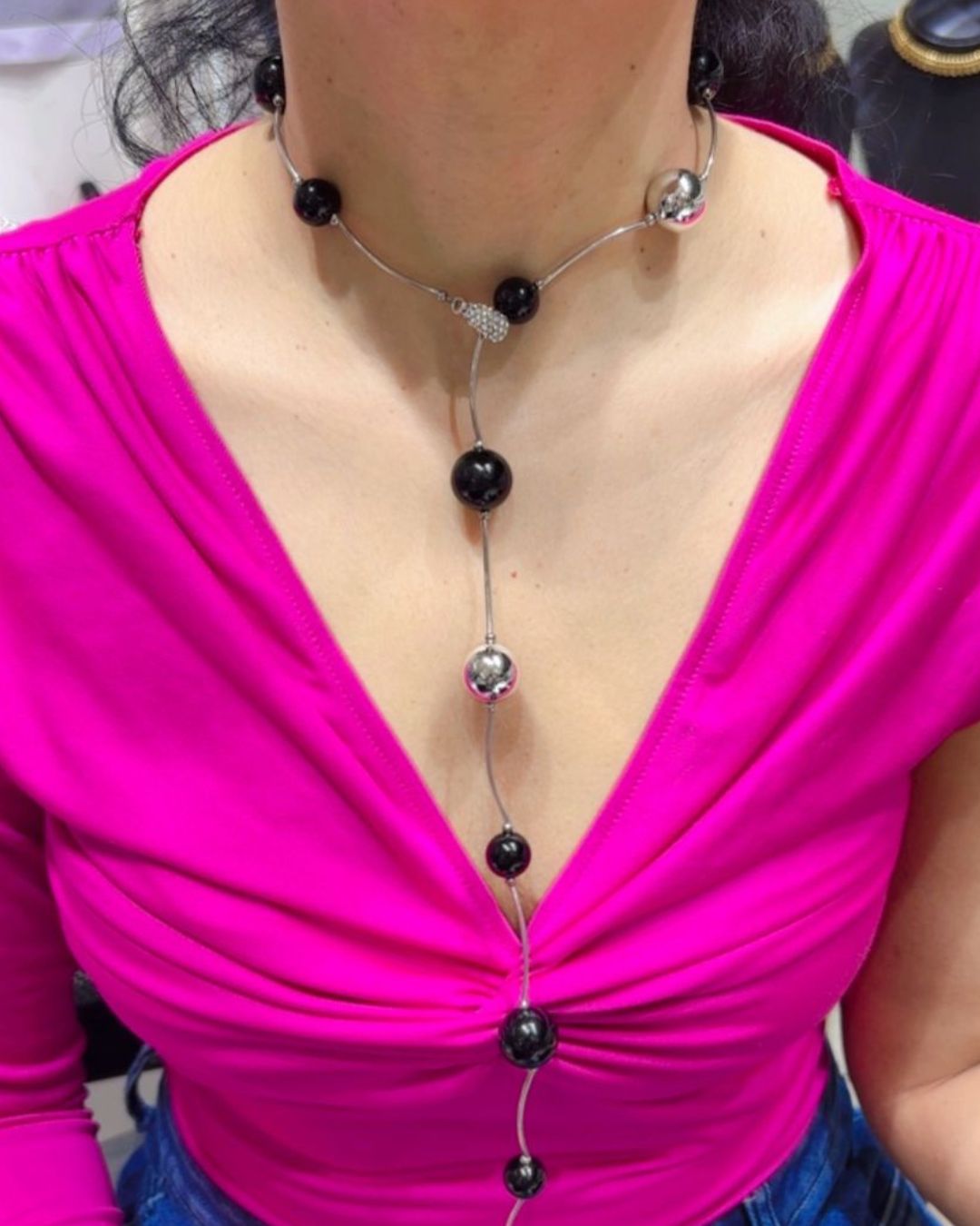 Pearl Ball Dual Tone Statement Necklace
