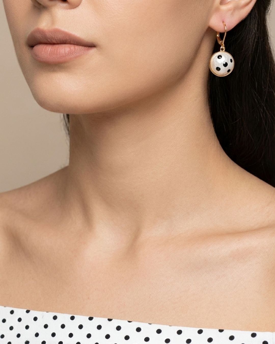 White Polka Dot Hoop Earrings