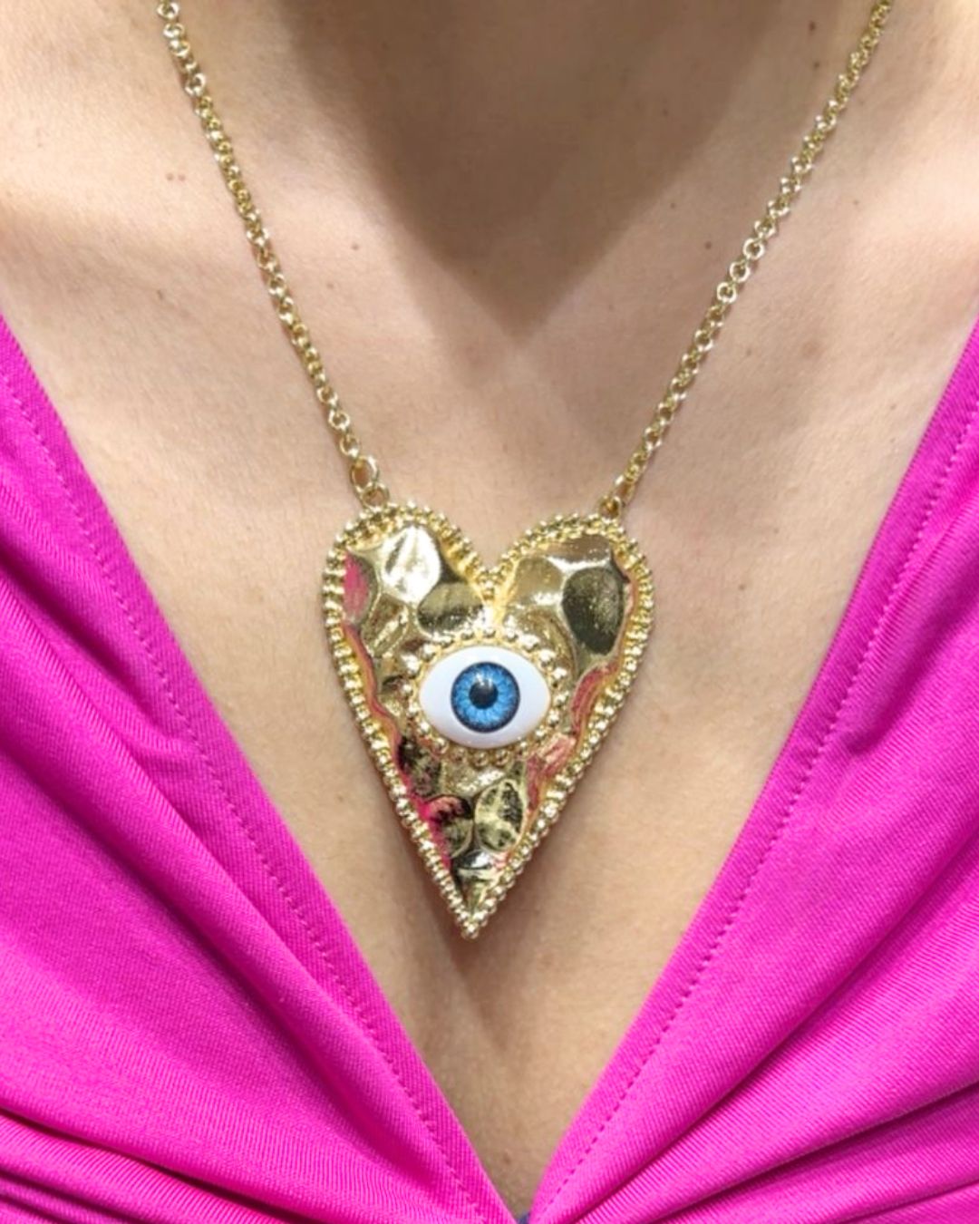 Love Heart Evil Eye Charm Pendant Necklace