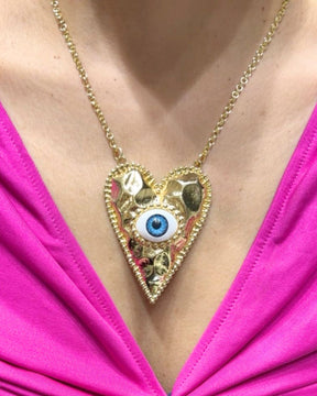 Love Heart Evil Eye Charm Pendant Necklace