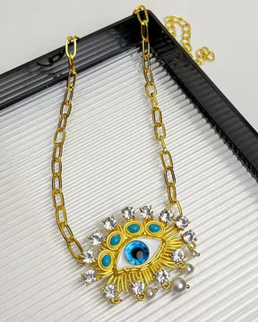 Vintage Blue Evil Eye Pendant Necklace