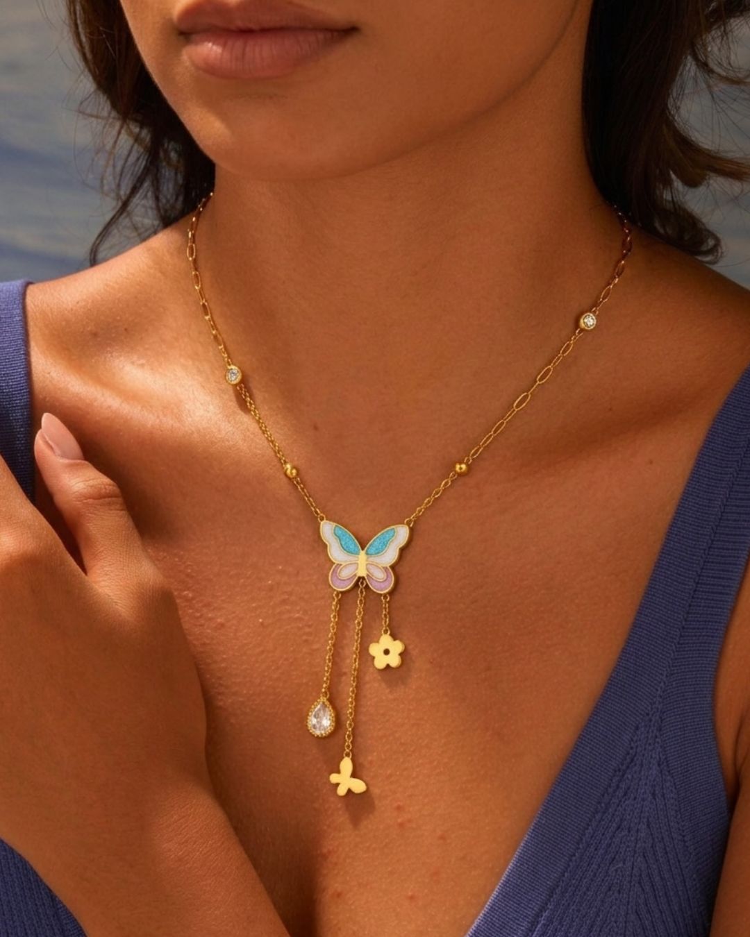 Butterfly Bead Pendant Necklace