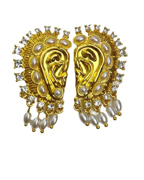 Vintage Ear Shaped Pearl Tassel Drop Earrings