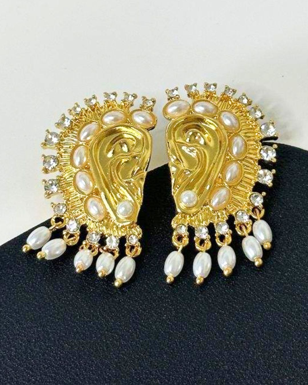 Vintage Ear Shaped Pearl Tassel Drop Earrings