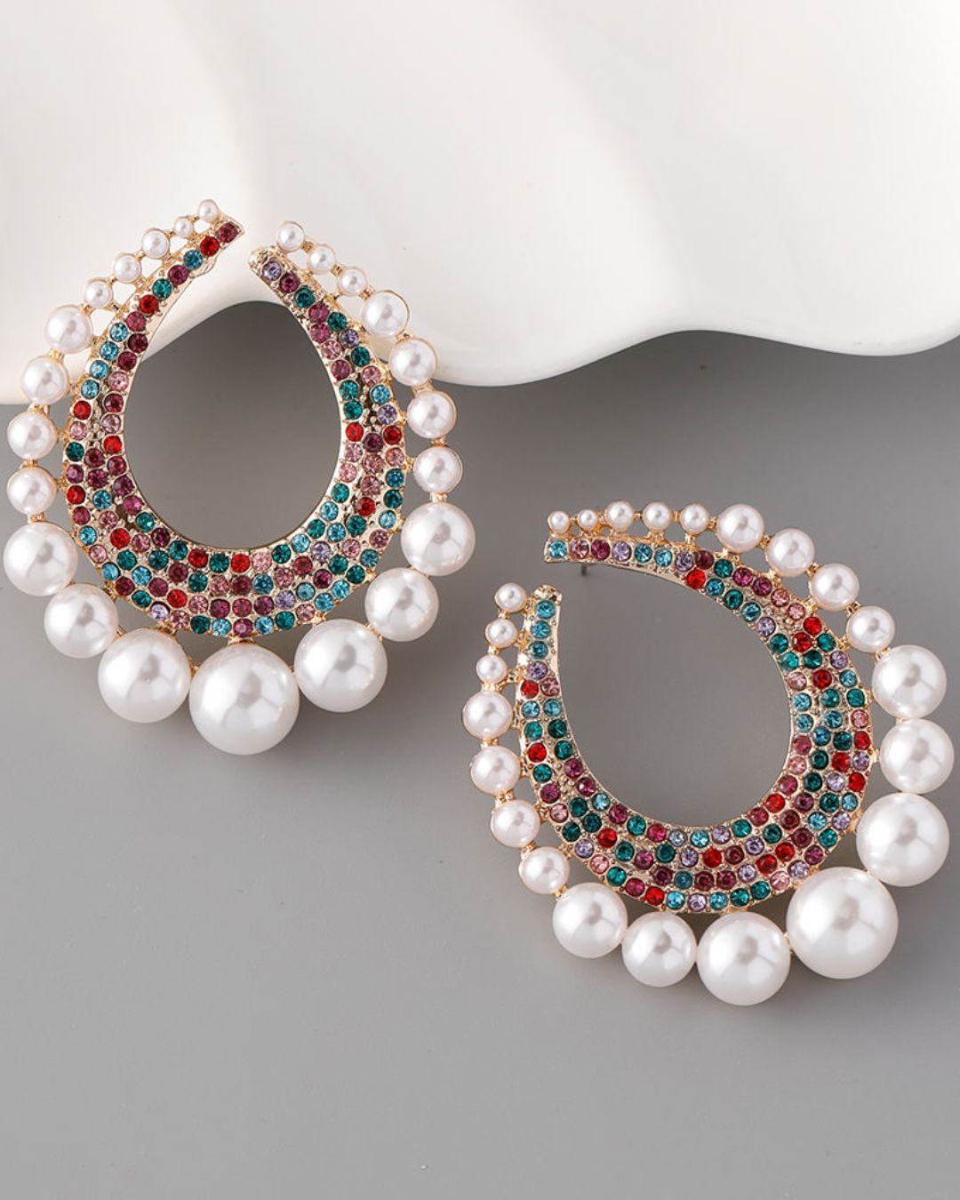 Multi Bling Crystal Pearl Drop Earrings