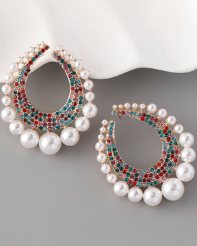 Multi Bling Crystal Pearl Drop Earrings