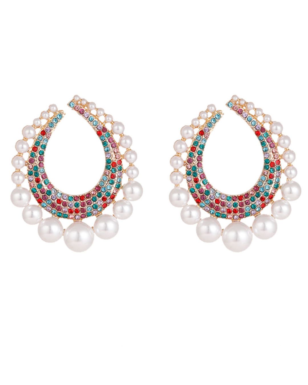 Multi Bling Crystal Pearl Drop Earrings