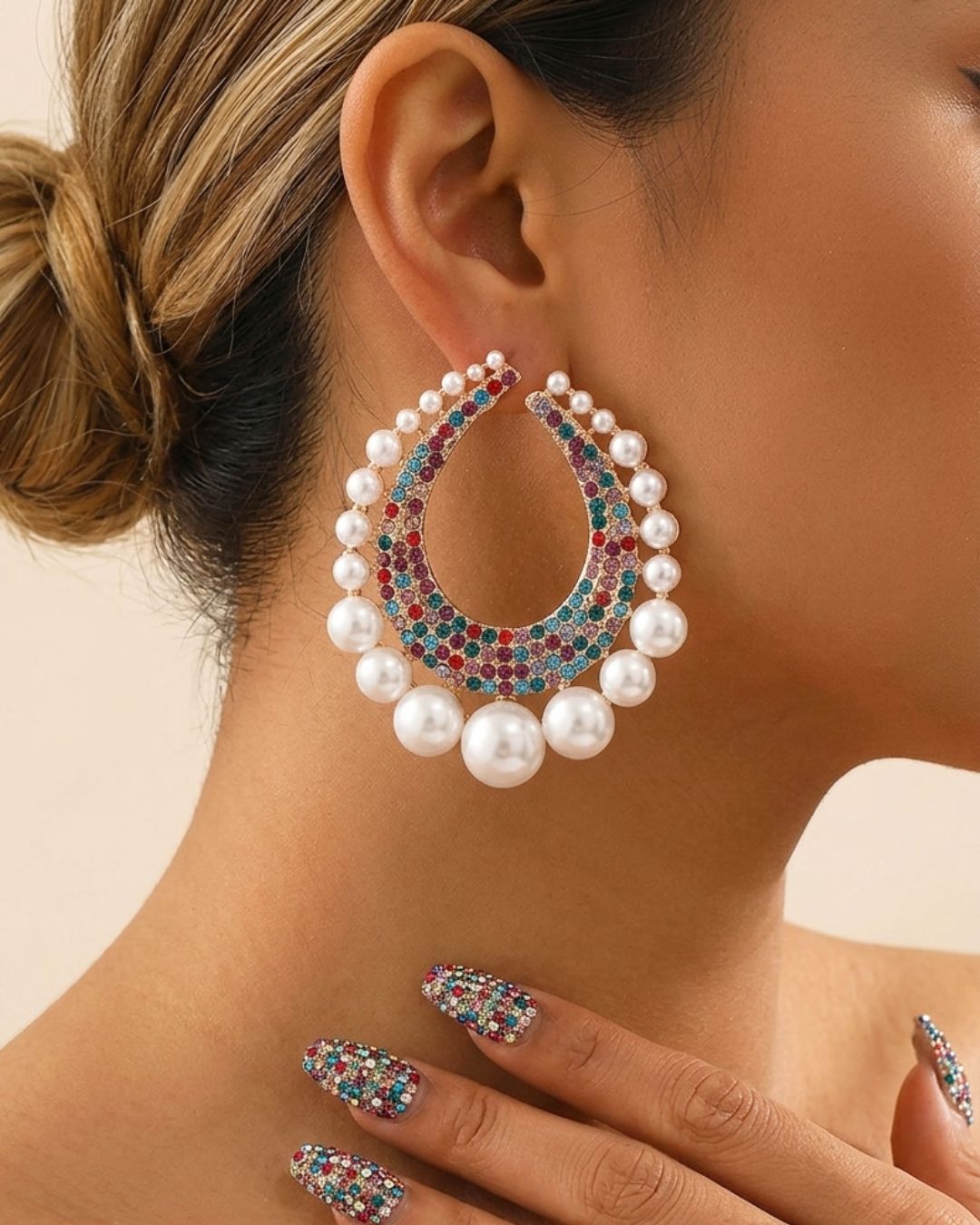 Multi Bling Crystal Pearl Drop Earrings