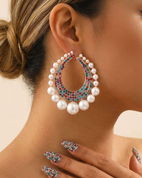 Multi Bling Crystal Pearl Drop Earrings