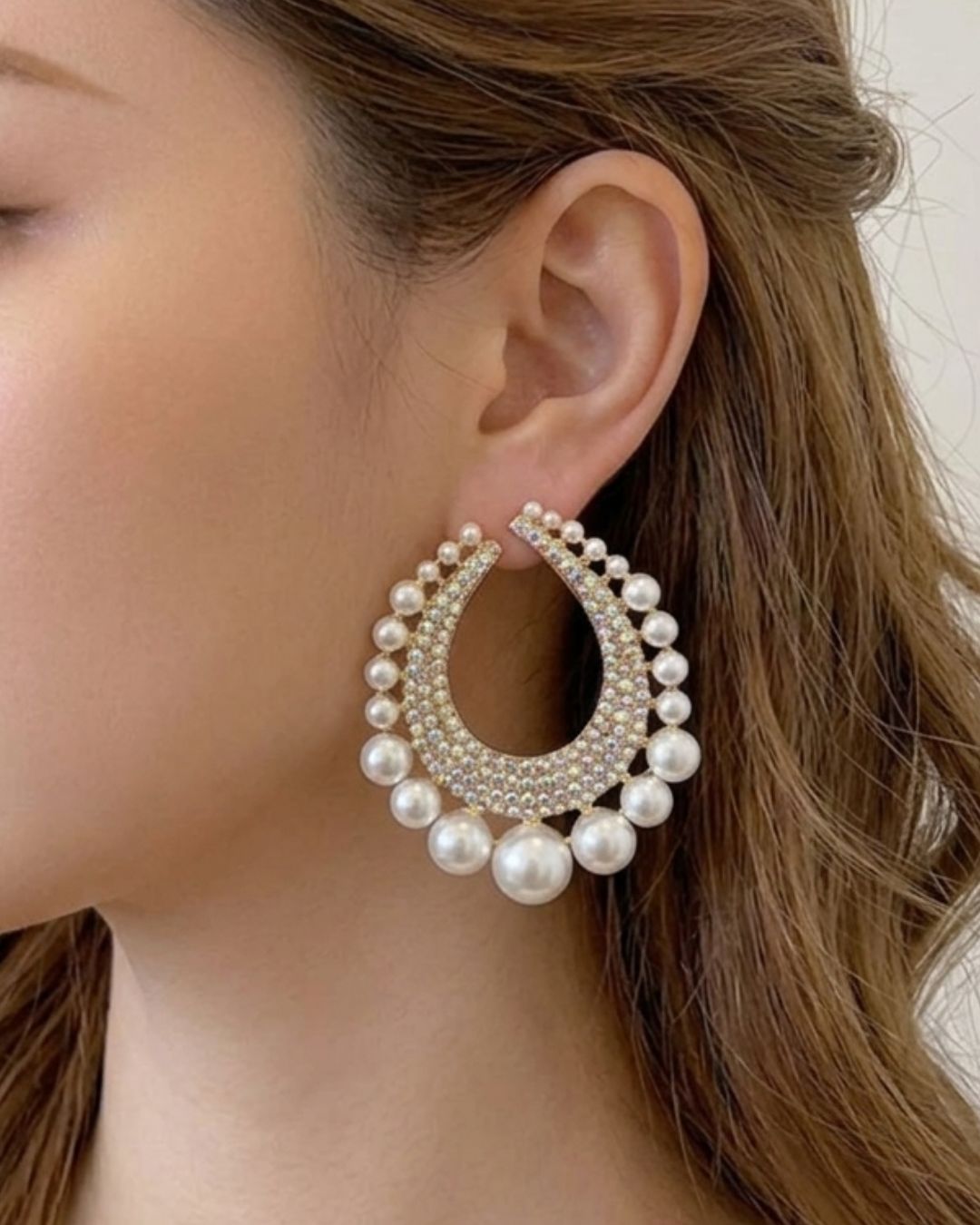 Silver Bling Crystal Pearl Drop Earrings