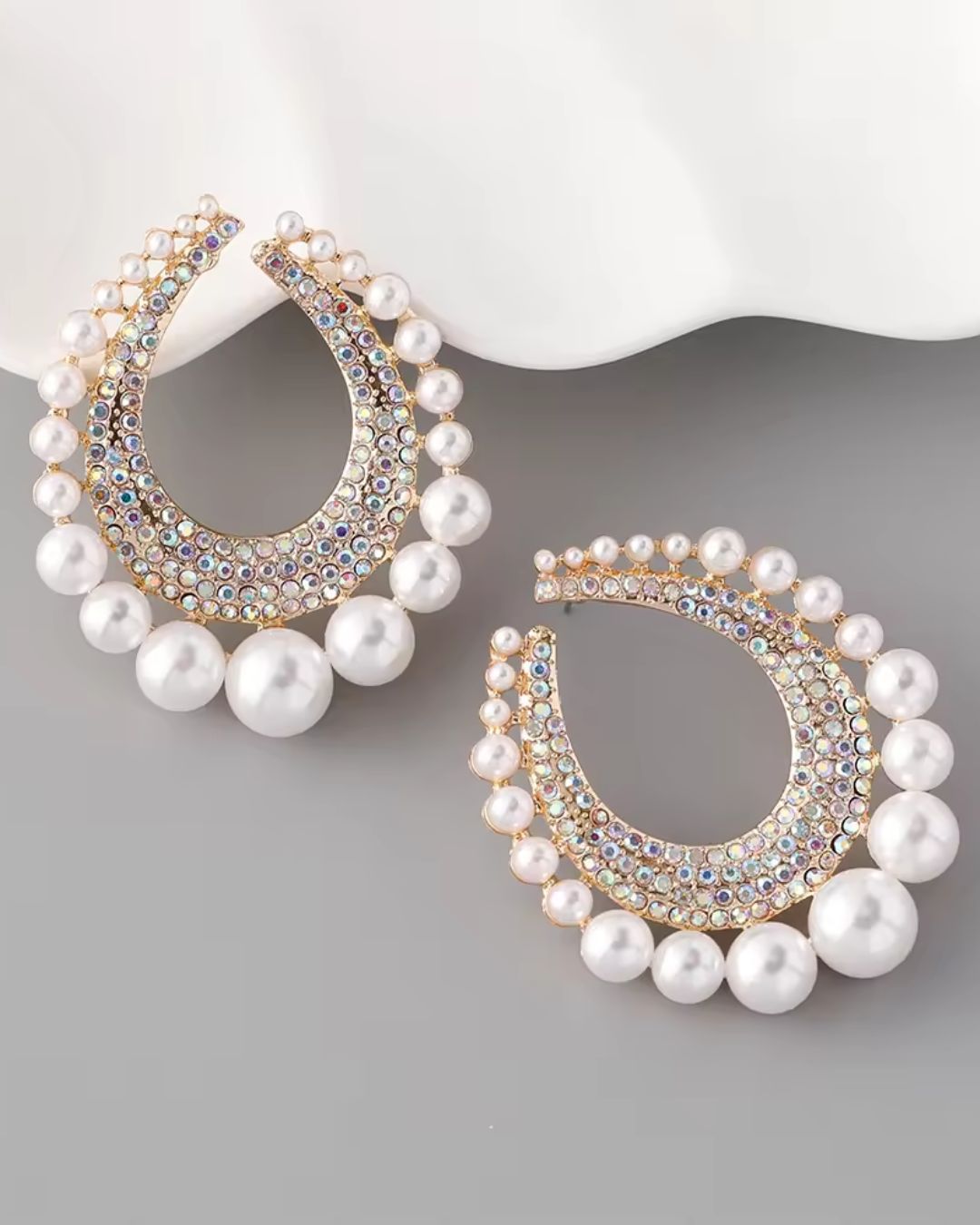 Silver Bling Crystal Pearl Drop Earrings