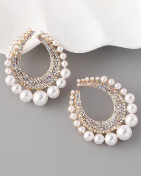 Silver Bling Crystal Pearl Drop Earrings
