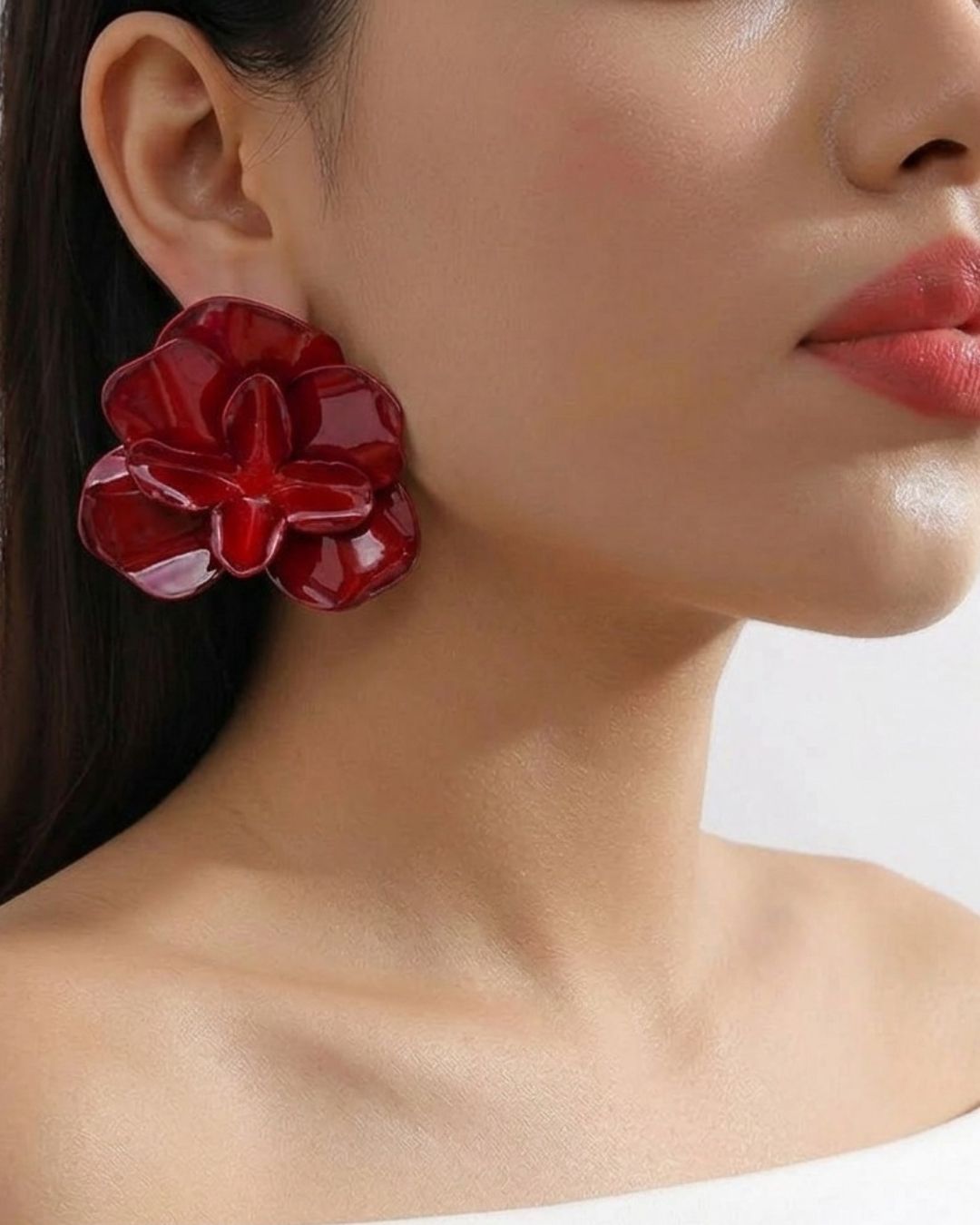 Rose Blossom Maroon Stud Earrings