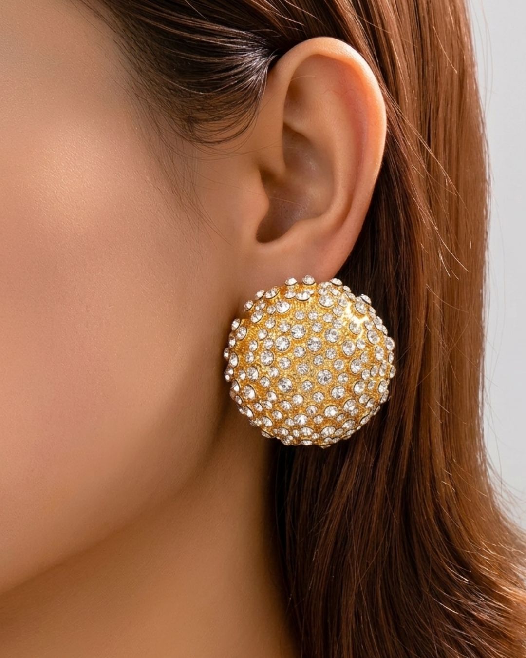 Golden Crystal Ball Stud Earrings