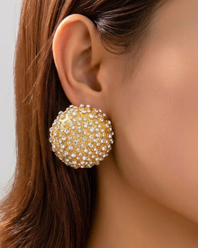 Golden Crystal Ball Stud Earrings