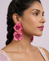 Feather-lite Pink Double layer Flower Earrings