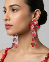 Feather-lite Red Flower Tassel Earrings