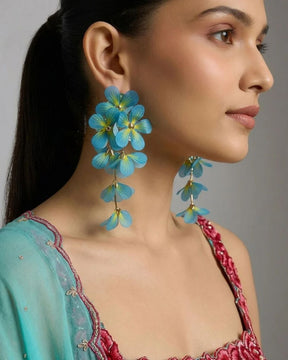 Feather-lite Blue Flower Tassel Earrings