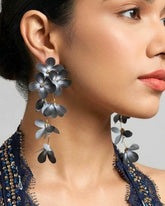 Feather-lite Black Flower Tassel Earrings