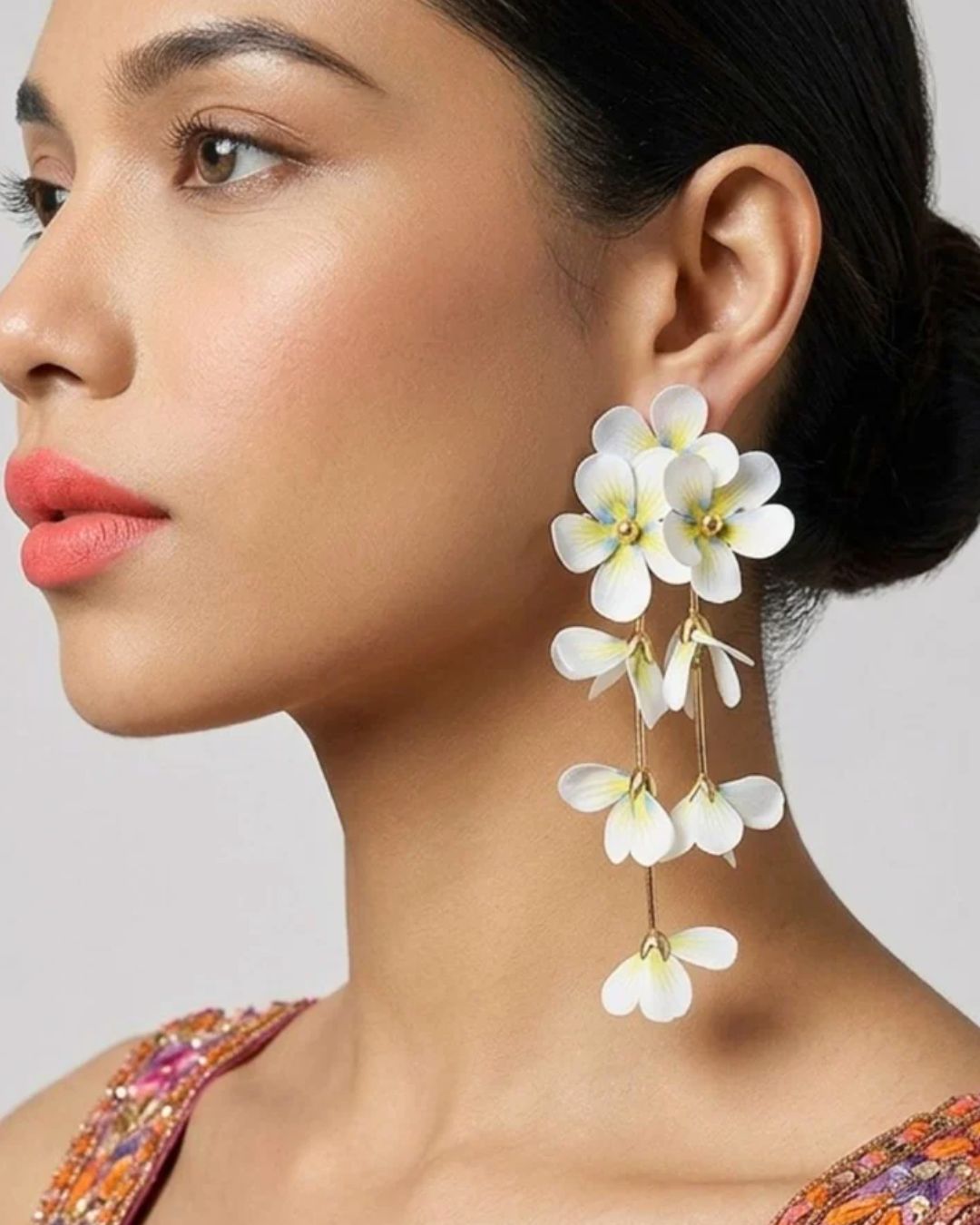 Feather-lite White Flower Tassel Earrings
