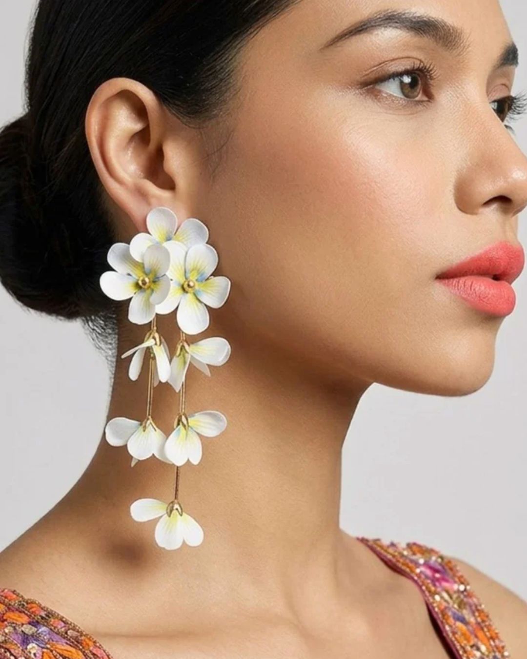 Feather-lite White Flower Tassel Earrings