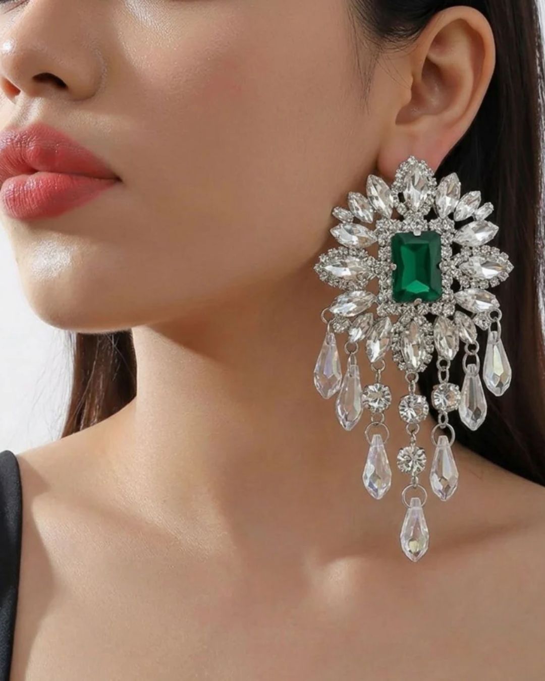 Flower Glass Bead Tassel Drop Earrings