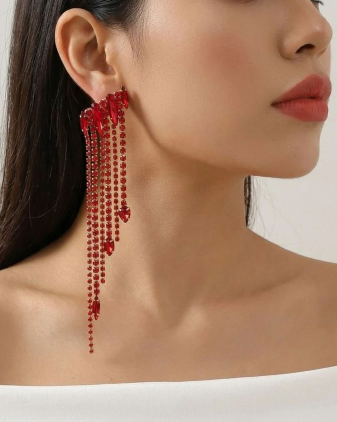 Red Crystal Rhinestone Drop Earrings