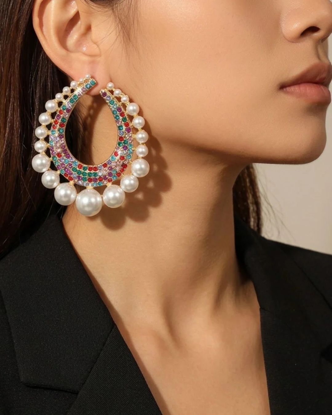 Multi Bling Crystal Pearl Drop Earrings
