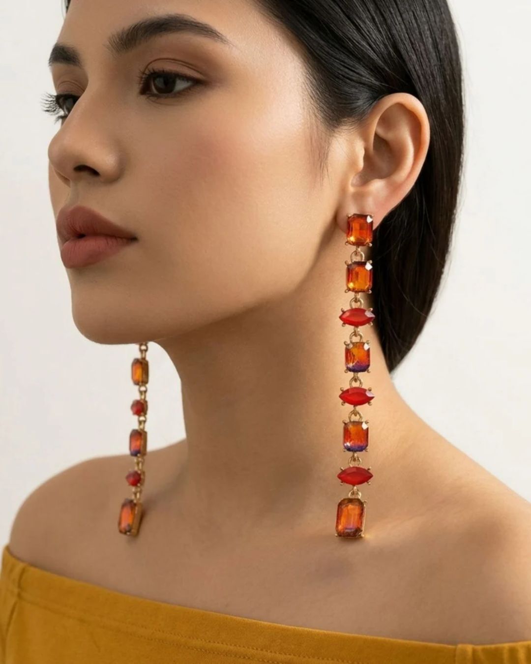 Vintage Brown Crystal Statement Drop Earrings