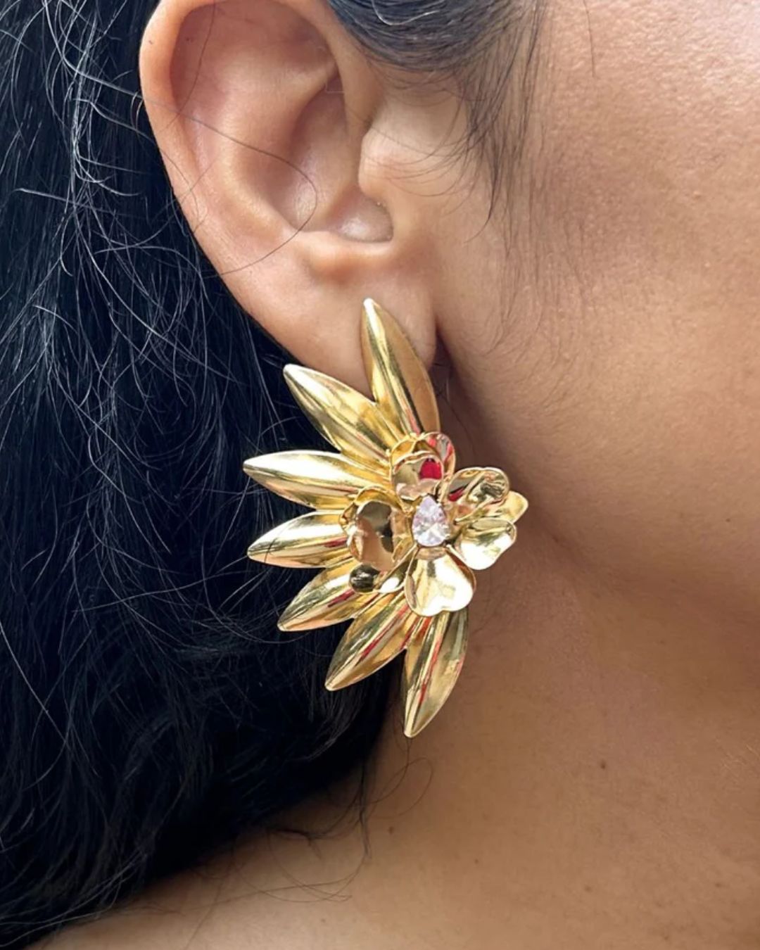 Half Sun Flower Golden Earrings