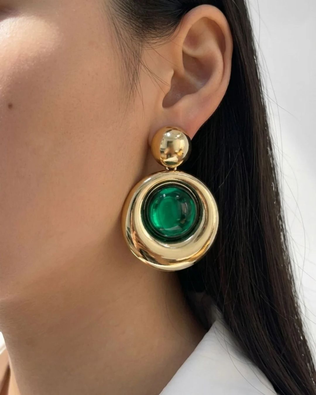 Golden Moon Green Stone Drop Earrings