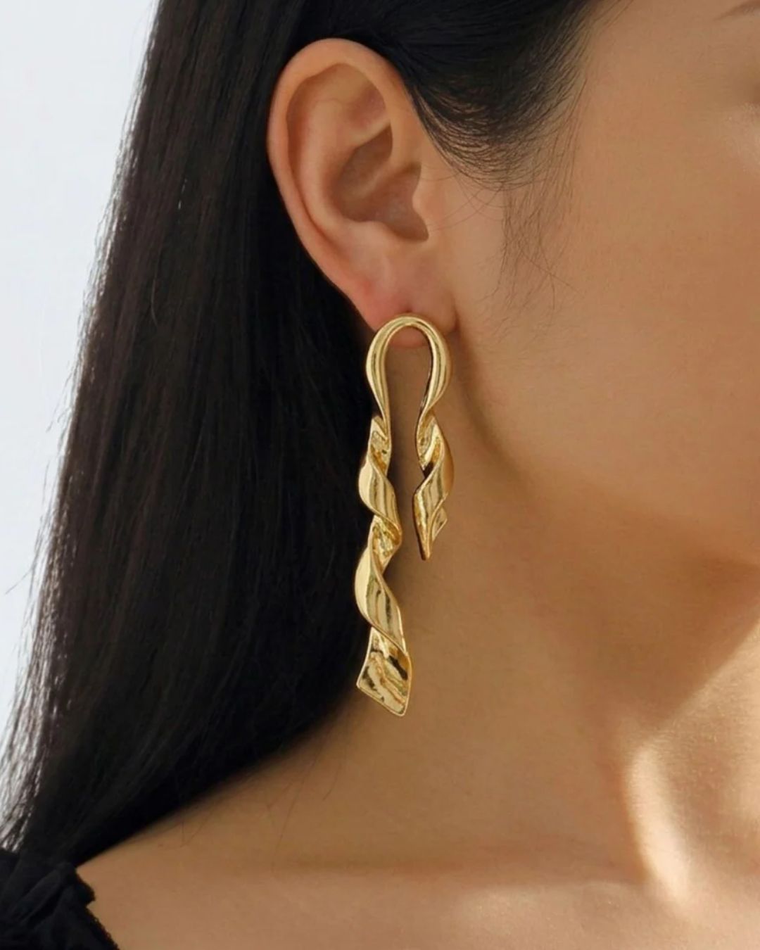 Golden Wave Loop Drop Earrings